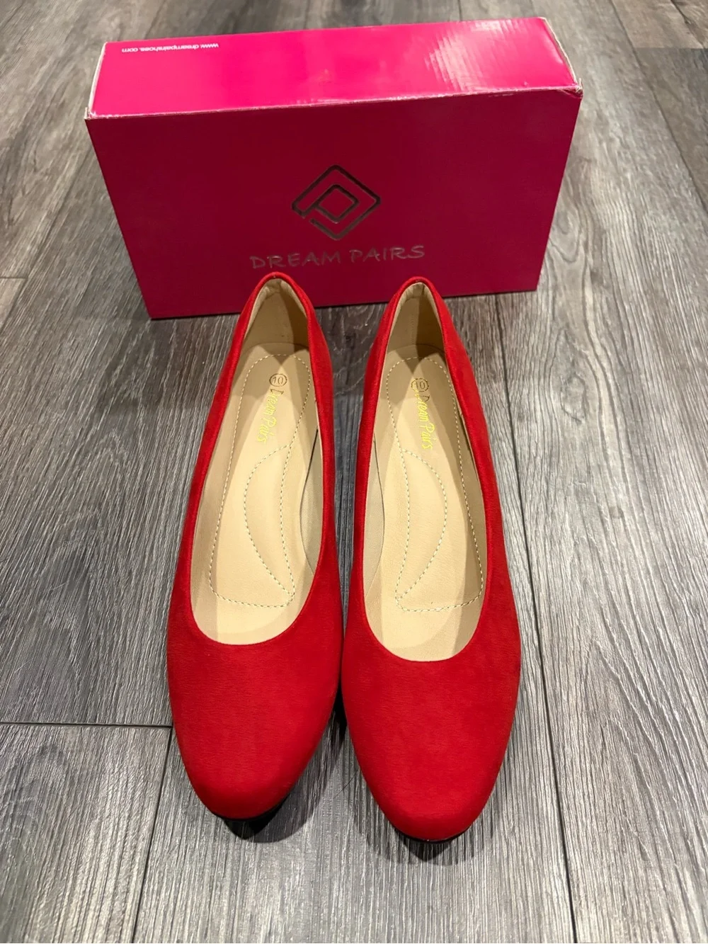 Dream Pairs Red Low Block Heel Pumps
